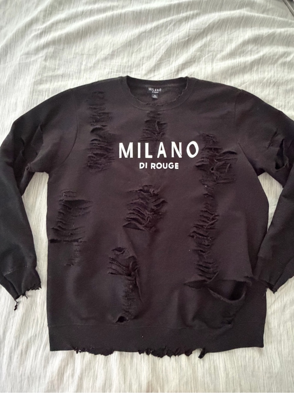Milano Di Rouge Black Distressed Crewneck with White Logo